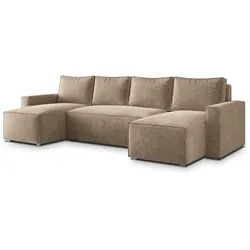 WOHNLANDSCHAFT ASPRA LM Beige Chenille mit Schlaffunktion