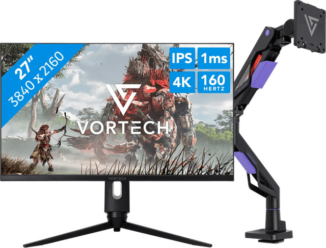 Vortech Prestige 27 inch 4K Monitor en Vortech Monitorarm met Gasveer