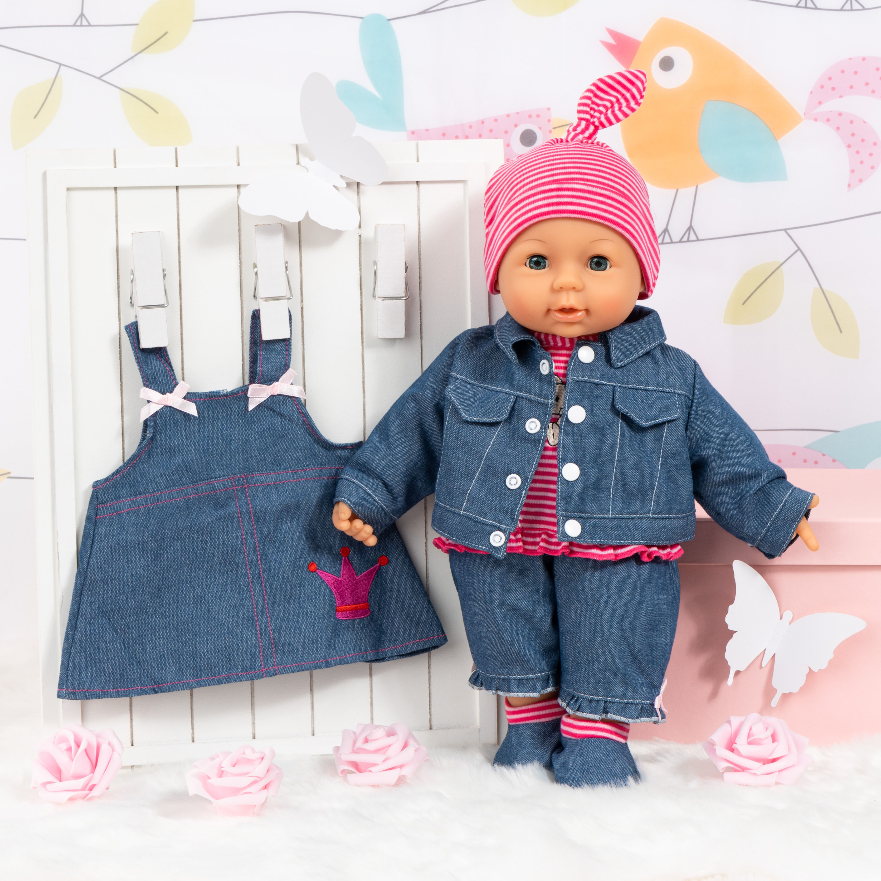 Puppenkleidung BAYER "Hose/Jacke 42- 46 cm", blau (blau, pink), Puppenkleidung, Kinder, Puppenkleidung