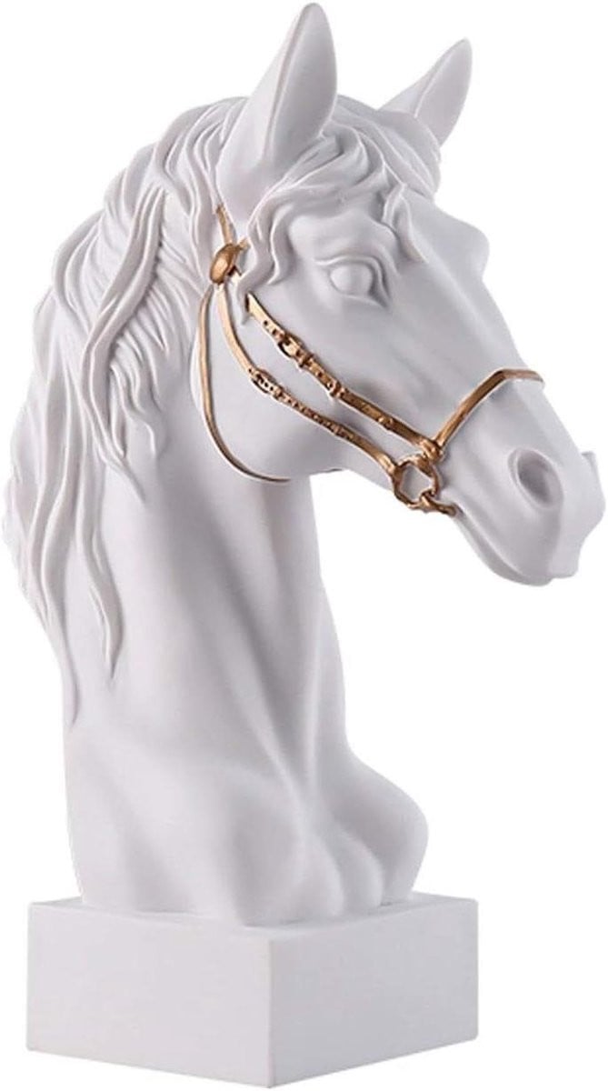Wit Paard Standbeeld Ornament van Hars voor Woonkamer Decoratie - 40 x 28 cm