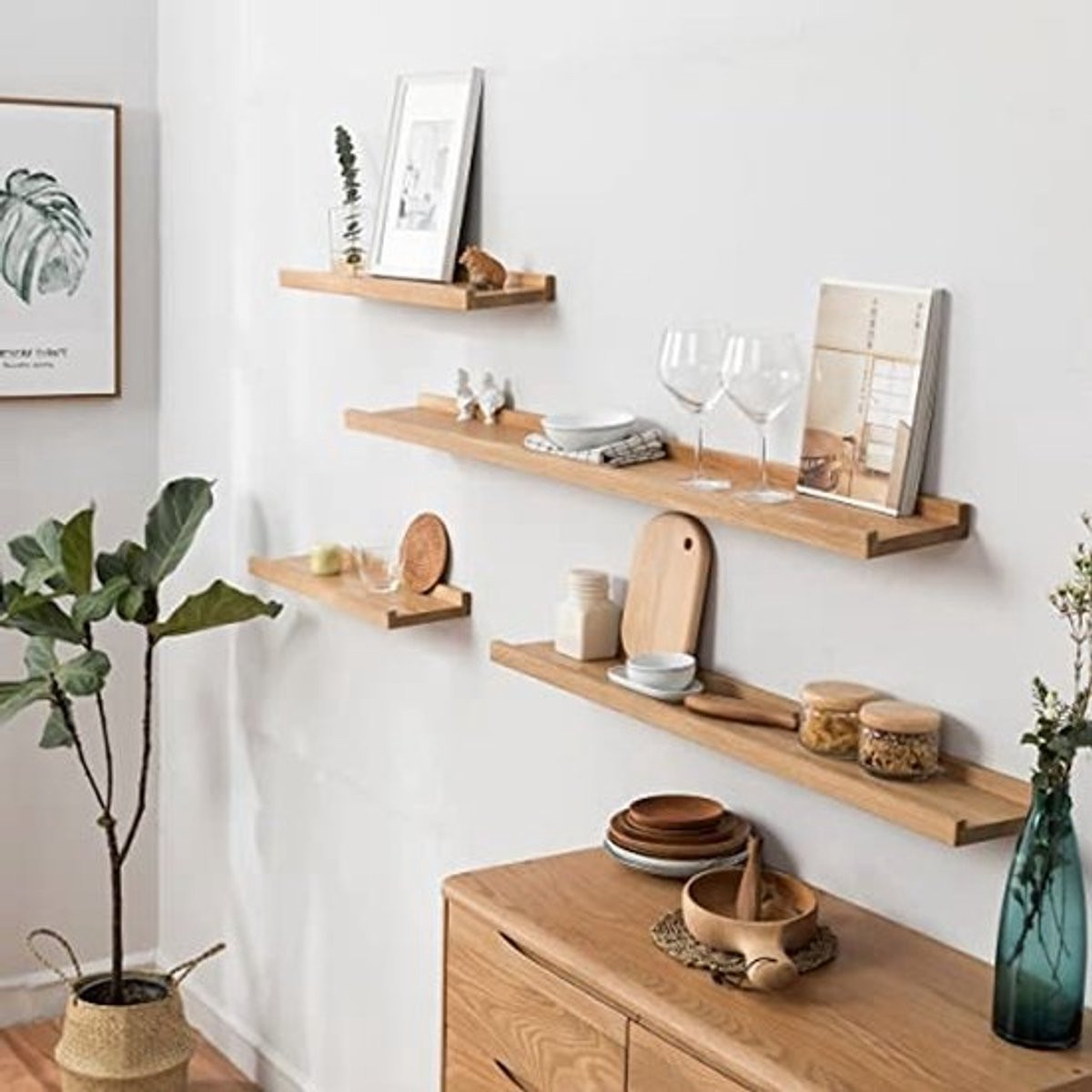 Drijvende wandplank van massief eikenhout voor keuken, woonkamer of badkamer, 90 cm