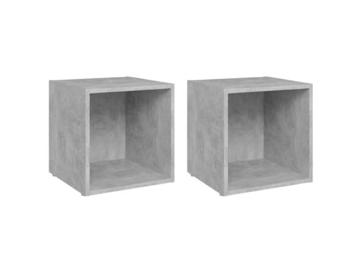 KUPTYERFG TV-Schrank 2er Set Betongrau 37x35x37 cm Holzwerkstoff Kompakte Phonomöbel für Wohnzimmer und Schlafzimmer mit offenem Fach für Bücher, Deko und Mediaplayer.
