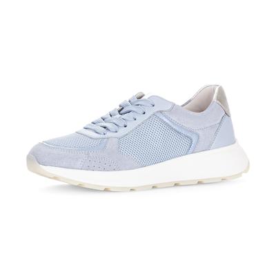 Keilsneaker GABOR, Damen, Gr. 38, Leder, blau (hellblau), Leder, Textil, Schuhe, Freizeitschuh, Halbschuh, Schnürschuh, Kontrastbesatz an der Ferse