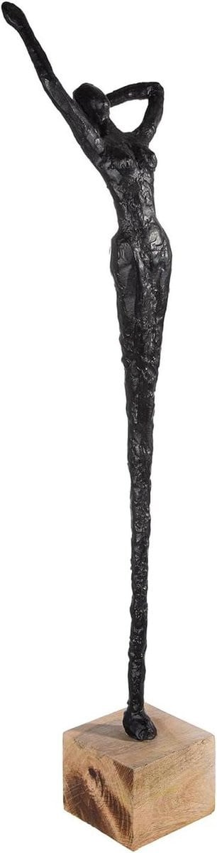 Vrouwenfiguur sculptuur in natuurlijk zwart hars voor woonkamer decoratie, Hoogte: 77 cm