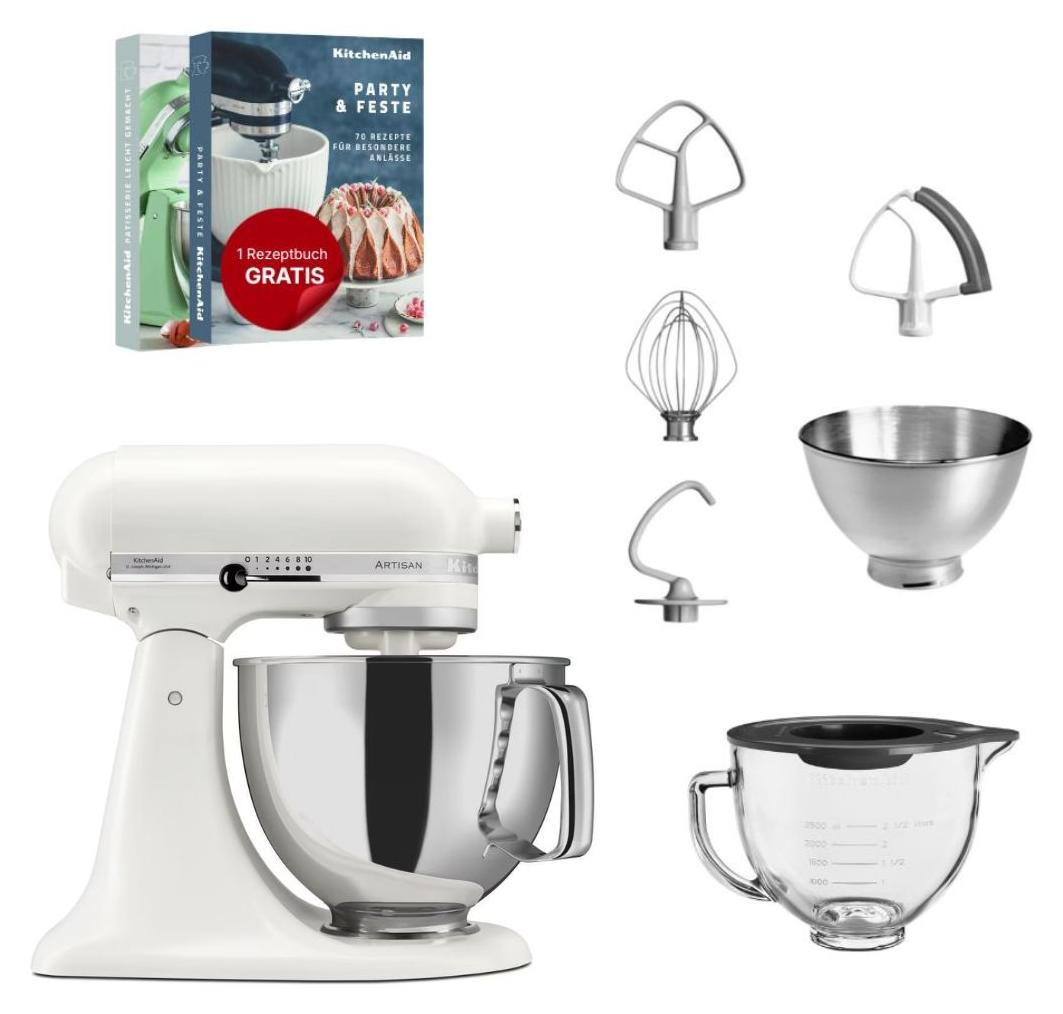 KitchenAid 4,8 L 5KSM175 Artisan Küchenmaschine Glasset mit Glasschüssel Porcelain White
