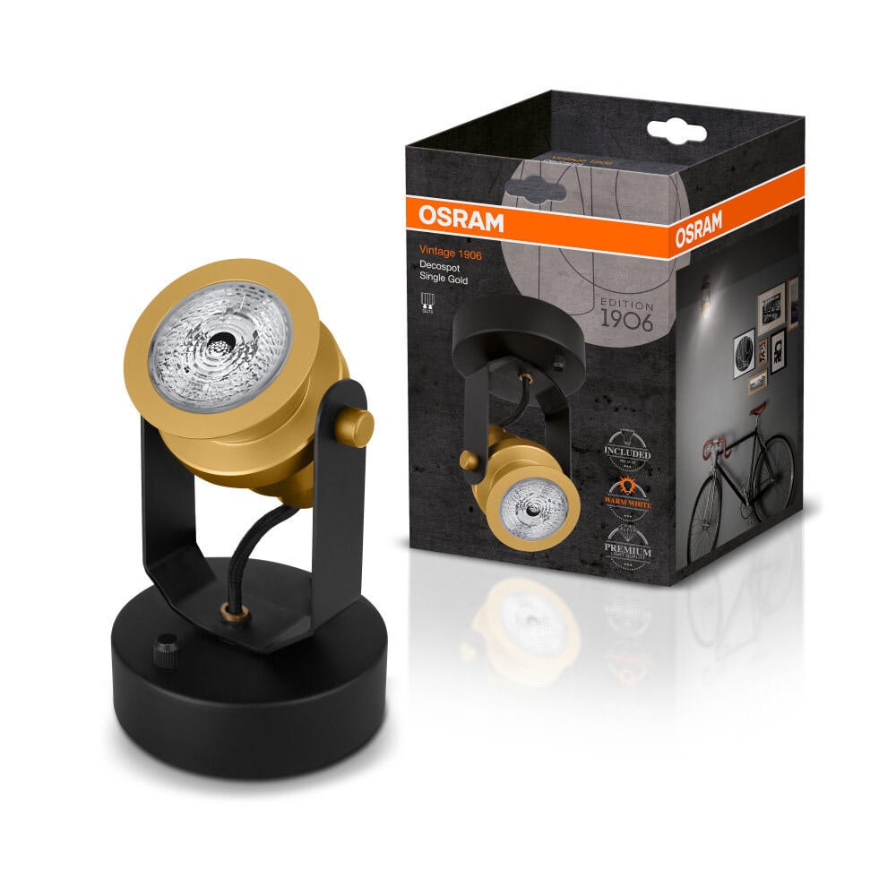 Osram Vintage Edition 1906 LED wand- en plafondlamp, goud, 6,1W, GU10, 350lm, warmwit, 2700K