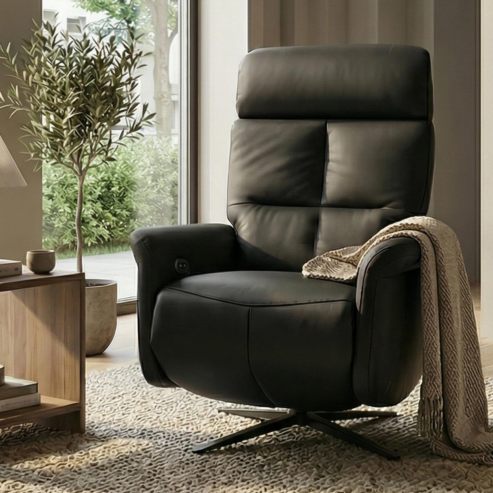 Relaxsessel MCW-L10, TV-Sessel Liegesessel, Liegefunktion drehbar, elektrisch verstellbar ~ schwarz