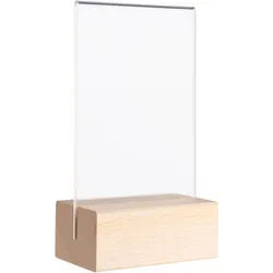 Tischaufsteller MODUL, Acrylglastasche mit Holzsockel Holzsockel mit geradem Einsteckschlitz | Buche | A7, Buchenholz, Acryl (PMMA)
