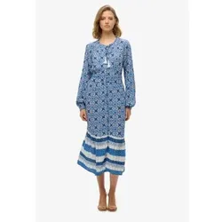 Superdry für Damen. W8011887A Blau bedrucktes Midikleid (XS), Lässig, Langarm, Bio-Baumwolle, Nachhaltig