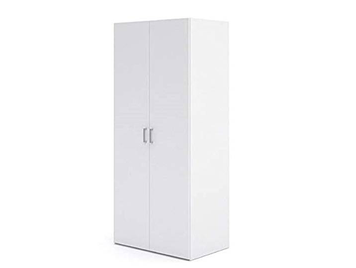 Dmora - Kleiderschrank mit zwei Flügeltüren mit zwei Innenböden und Kleiderstange, Farbe weiß, Maße 77 x 175 x 49 cm