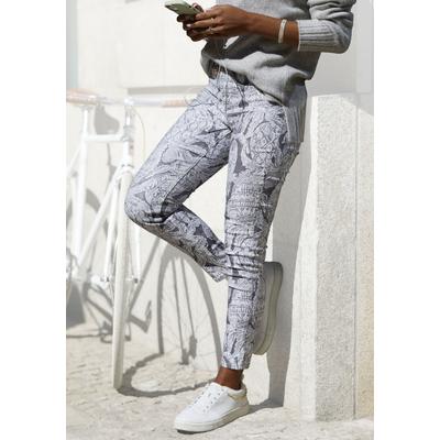 7/8-Jeggings LASCANA "aus weichem Stretch-Denim", Damen, Gr. 38, N-Gr, schwarz-weiß (sanftes weiß, anthrazit bedruckt), Denim/Jeans, Obermaterial: 67% Baumwolle, 29% Polyester, 4% Elasthan, bedruckt, figurbetont knöchelfrei, Hosen 5-Pocket-Hose, mit...