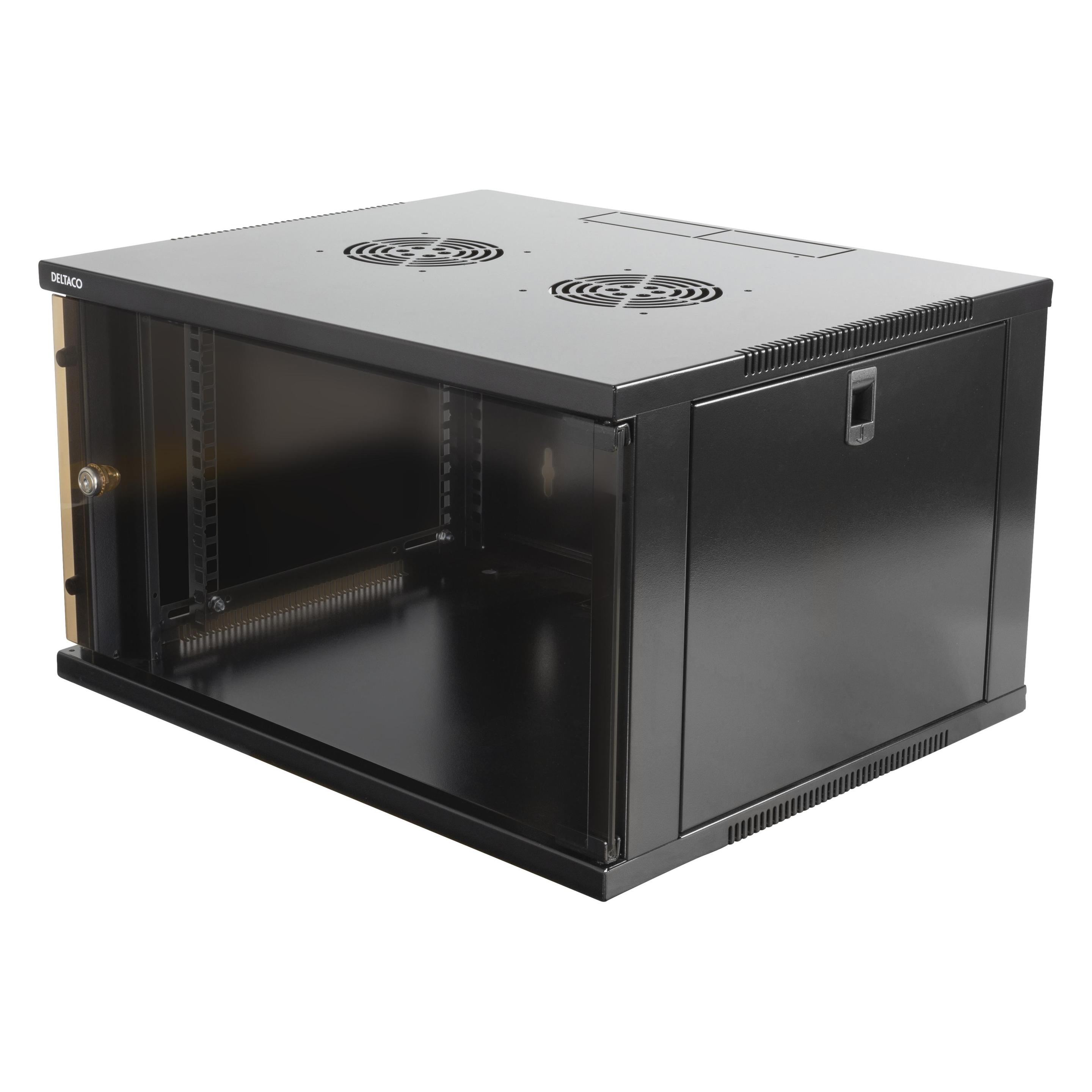 Deltaco 19 in in-skap 6u 540x450mm staende eller väggmonterat glasdoerr svart (6 HE, 19 Zoll Rack) (19-5406B)