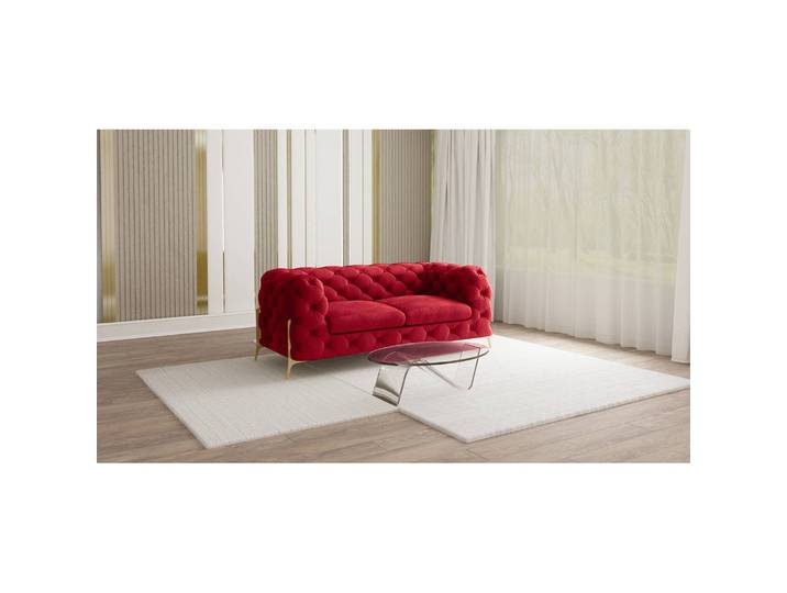 Sofa II 2-Sitzer Rot Samt Ravi 185 x 73 x 100cm Glamour