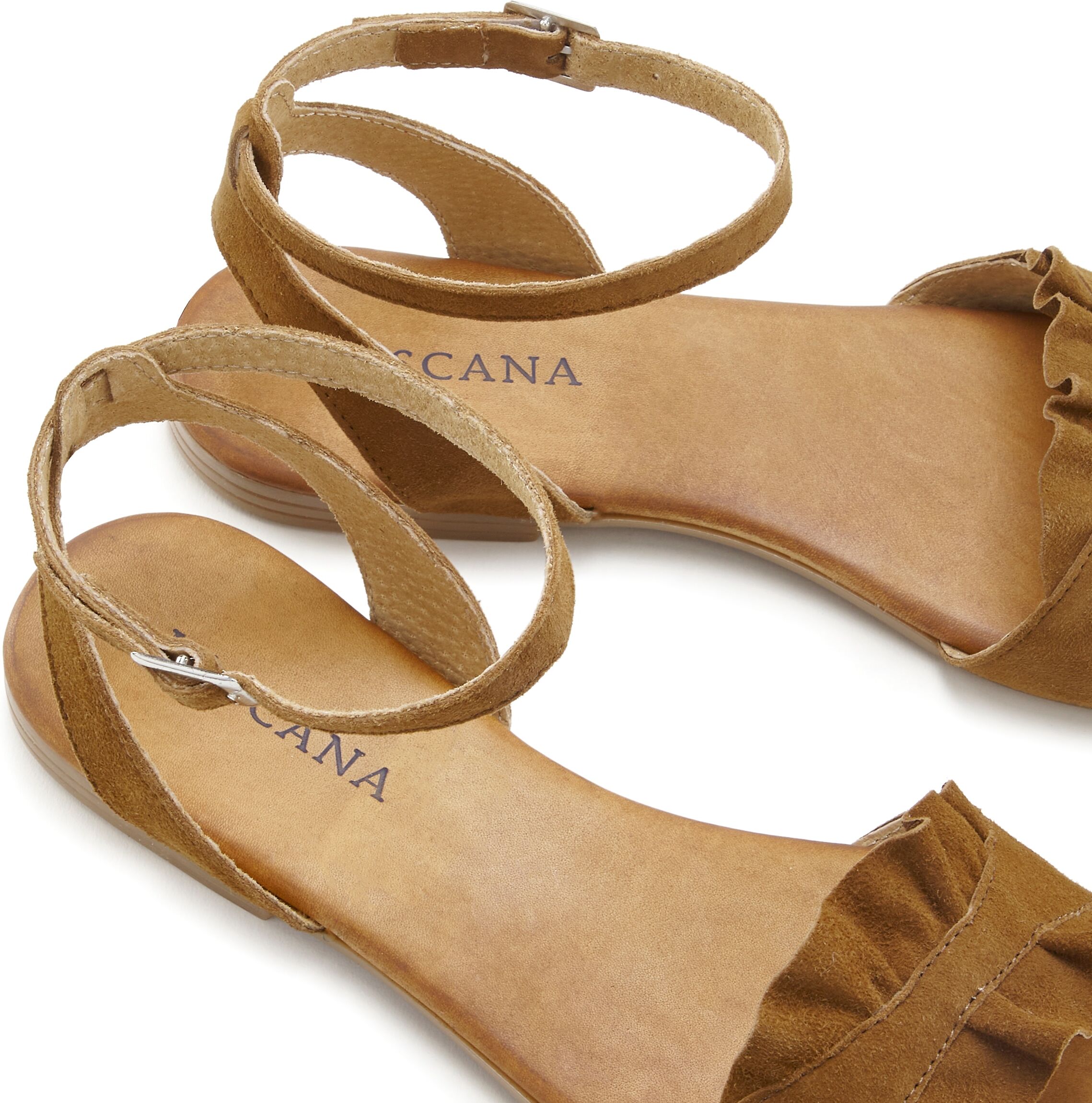 Sandale LASCANA "offener Schuh", Damen, Gr. 41, Schweinsleder, braun (camelfarben), Obermaterial: 100% Ziegenleder. Decksohle: 100% Rindsleder. Futter: 100% Schweinsleder. Laufsohle: 100% Synthetik, unifarben, Schuhe Sandale, Sandalette, Sommerschuh aus h