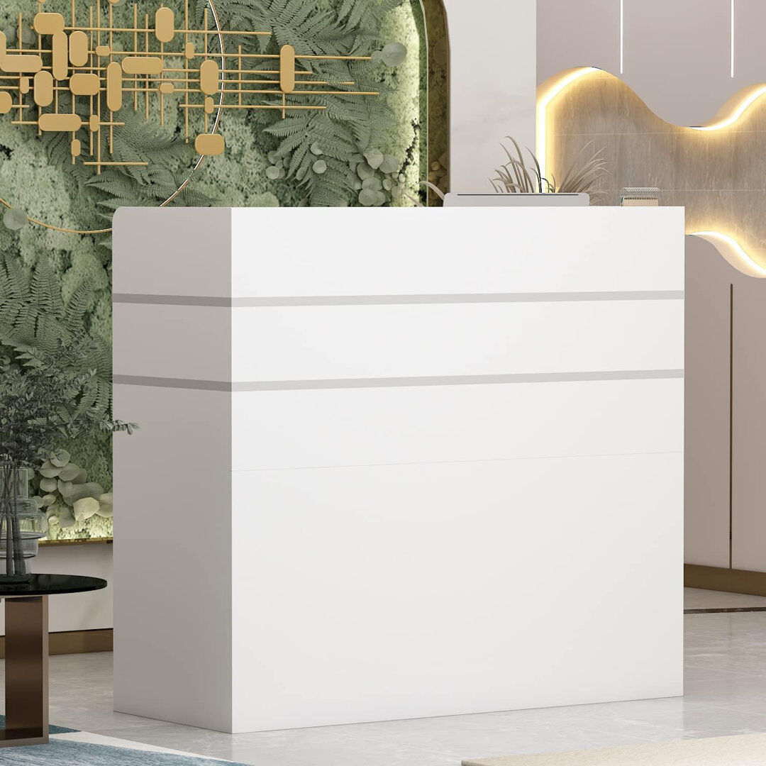 Metro 120cm 3-Drawer Reception Desk with Lockable Drawer & Cable Management - Office Salon Counter White 1