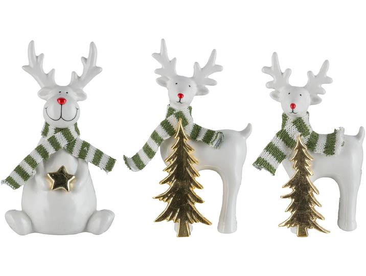 Weihnachtsfigur CREATIV HOME Hirsch , weiß, B:12cm H:21cm T:8cm, Dekofiguren, Weihnachtsfigur, mit Schal