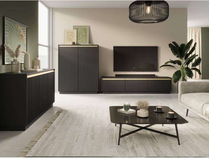 Wohnzimmer-Set Wohnzimmer Set – 3-teilig – ROYAL – Schwarz