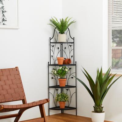 Glitzhome 4-Tiers Multifunctional Metal Corner Plant Shelf Bakers Rack Folding Planter Stands Flower Pot Shelving