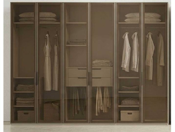 JVmoebel Kleiderschrank Kleiderschrank Beige Modern Luxus Vitrinenschrank Glas Schrank