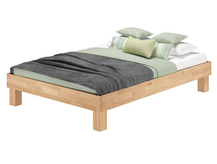 Schickes Doppelbett ohne Kopfteil Massive Buche Geölt 140 x 200 cm