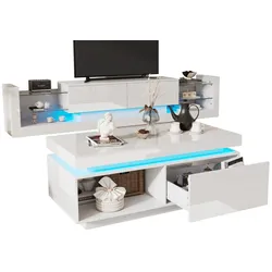 TV-Schrank & Couchtisch Set Weiß Hochglanz mit LED-Beleuchtung, Stauraum, modernes Design, kompakte Maße 181x38x38 & 100x50x40 cm