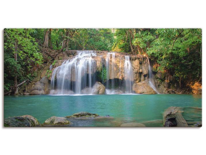 Leinwandbild ARTLAND Wasserfall im Wald National Park , grün (farbe bild(er): grün), B:100cm H:50cm, Bilder, Leinwandbild, auf Holzrahmen gespannt