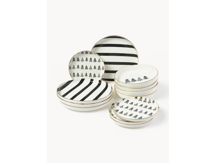 Handgemachtes Porzellan-Geschirr-Set Lumi, 4 Personen, 12er-Set