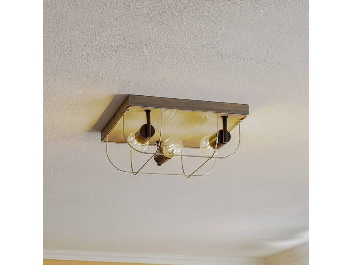 Plafondlamp Neptuna, dimbaar, hout licht, Hal, Hout, plafondlamp hout