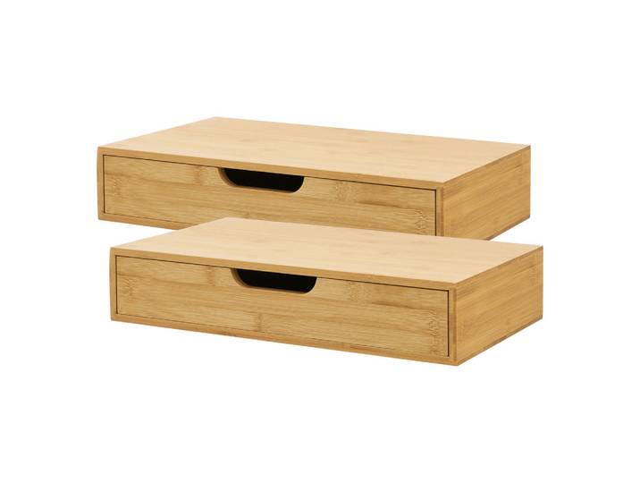 [en.casa] Wandregal-Set 2 Tlg. Bokn, Naturfarben, Holz, Bambus, Rechteckig, 40x8x24 cm, Wohnzimmer, Regale, Wandregale