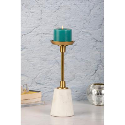 Kerzenständer KAYOOM "Fayya 225", weiß (goldfarben, weiß), B:10cm H:30cm T:10cm Ø:10cm, Aluminium, Marmor, Kerzenhalter, Höhe ca. 30 cm