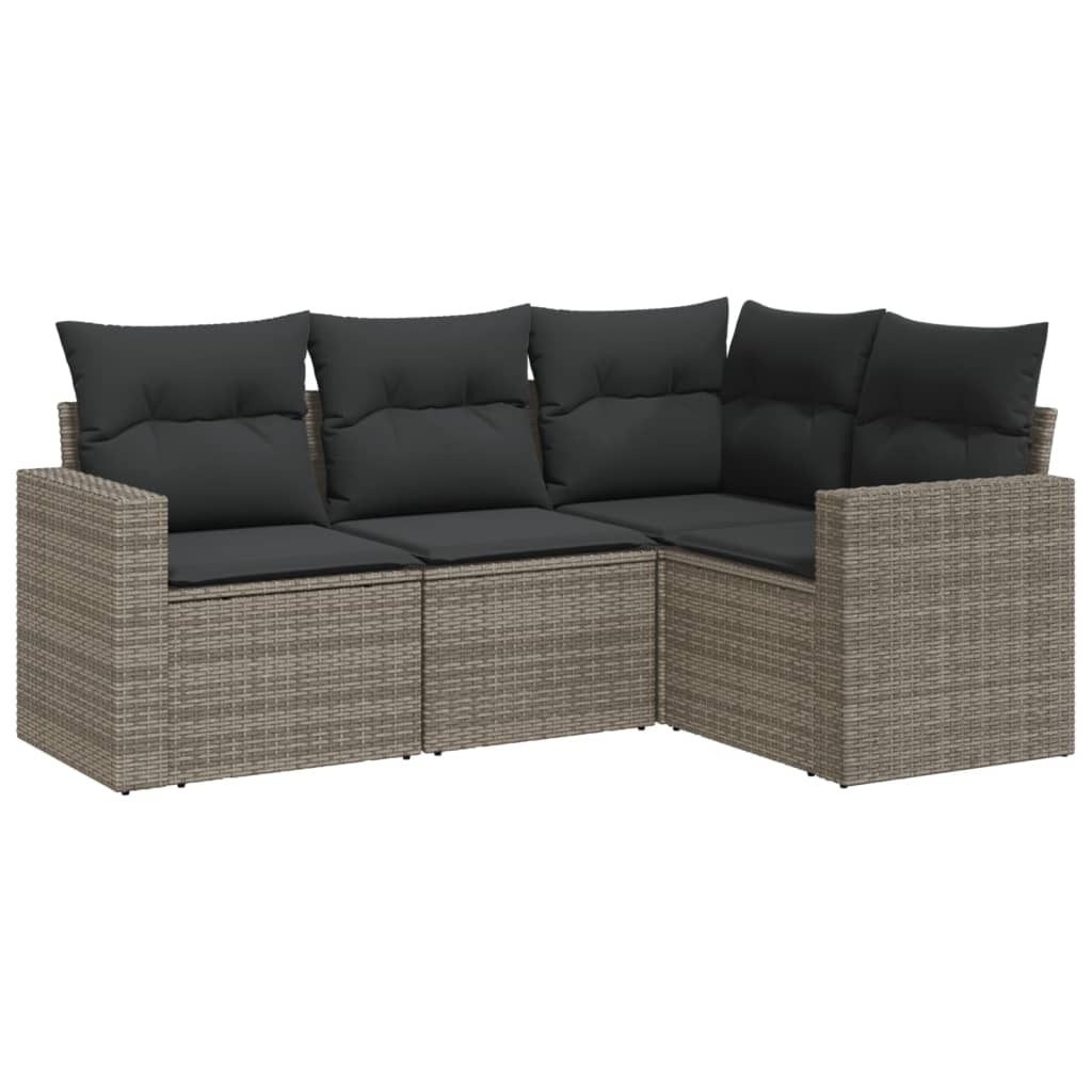 Modulares Gartensofa-Set, 4-teilig, mit Stauraum, wasserabweisenden Beuteln und Kissen, PE-Rattan, pulverbeschichteter Stahl, Grau