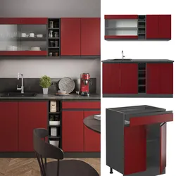 Vicco Küchenzeile Küchenblock Einbauküche R-Line J-Shape Anthrazit Rot 160 cm modern Küchenschränke Küchenmöbel