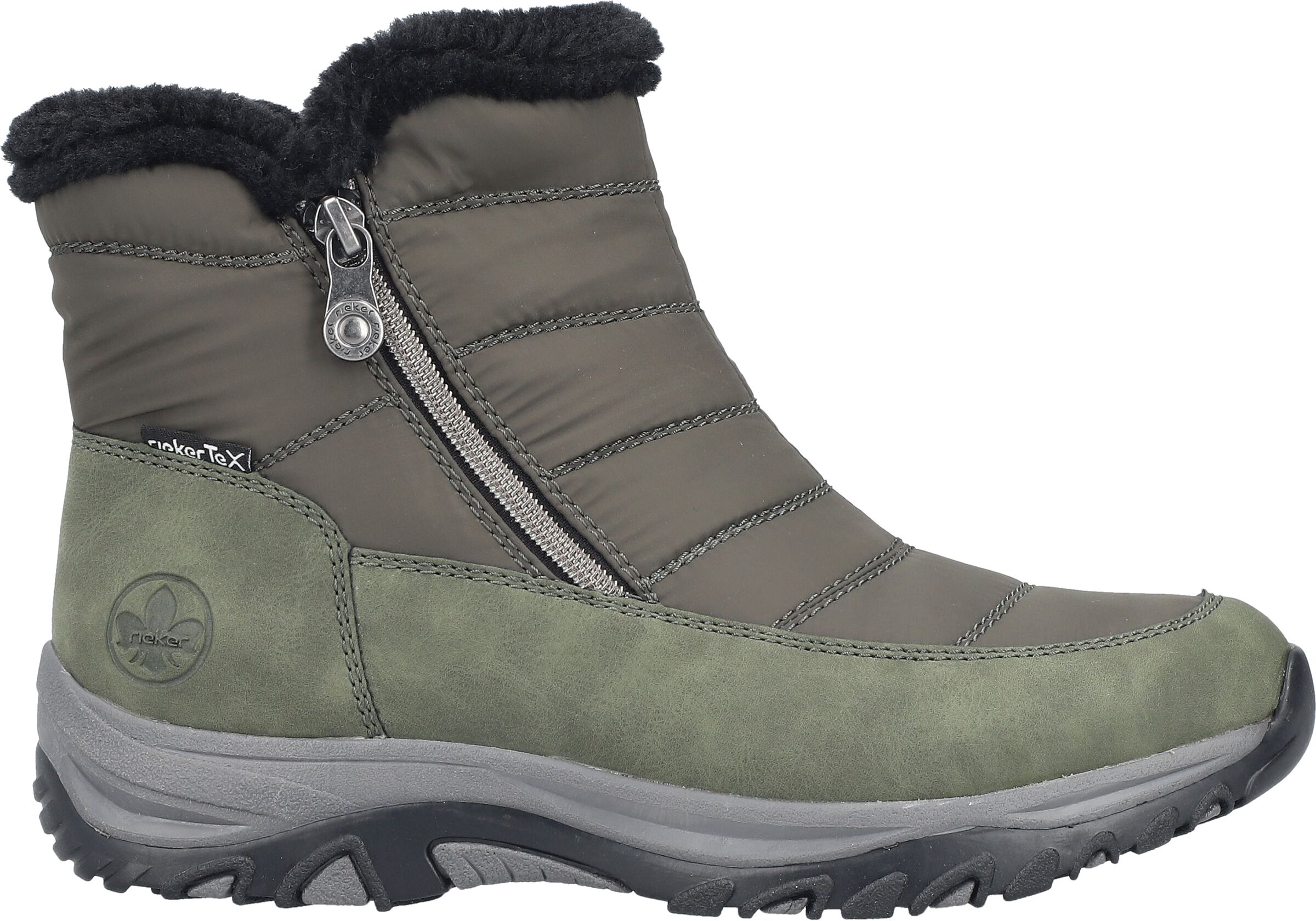 Winterboots RIEKER, Damen, Gr. 39, Warmfutter, grün (khaki), Lederimitat, Textil, Schuhe Winterboots, Winterstiefelette, Snowboots mit Reißverschlüsse und Warmfutter