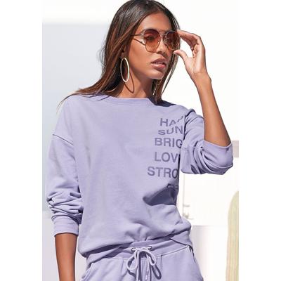 Sweatshirt BUFFALO, Damen, Gr. 36/38, lila (lavendel), angeraute Sweatware, Obermaterial: 60% Baumwolle, 40% Polyester, unifarben, bequem hüftlang, Rundhals, Rippbündchen, Sweatshirts Sweatshirt, mit Statement Druck, Loungewear