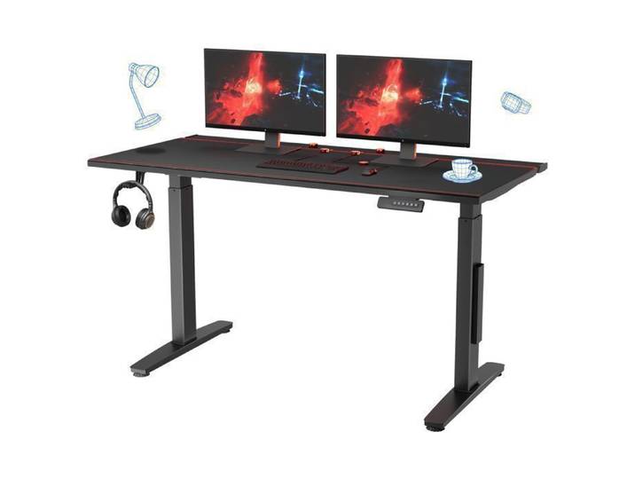 FlexiSpot E3G Bureau Gaming 2 Moteur Bureau Assis-Debout 120x70cm Éclairage LED. Gestion des Câbles Stable&Robuste Noir