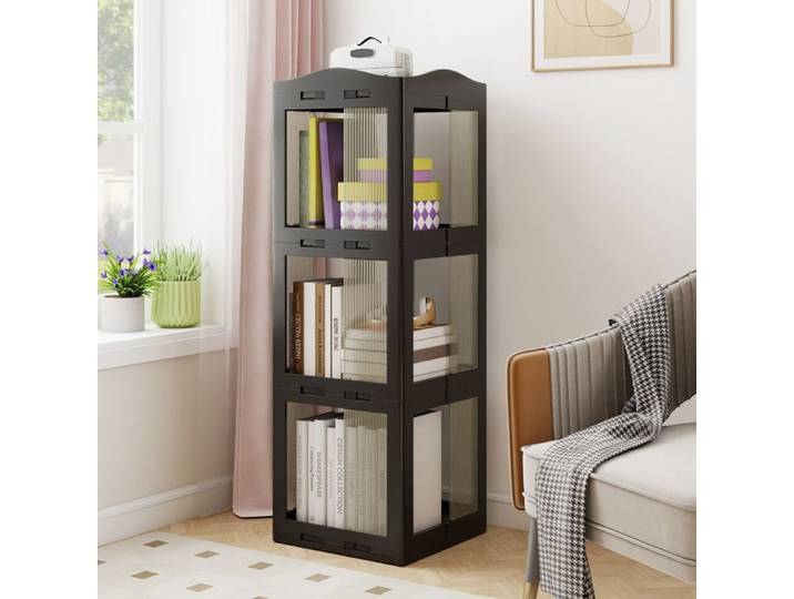 GIANTEX Bibliothèque Rotative à 3 Niveaux 36 5 x 36 x 108 cm Étagère de Rangement Moderne pour Chambre Salon Bureau Noir