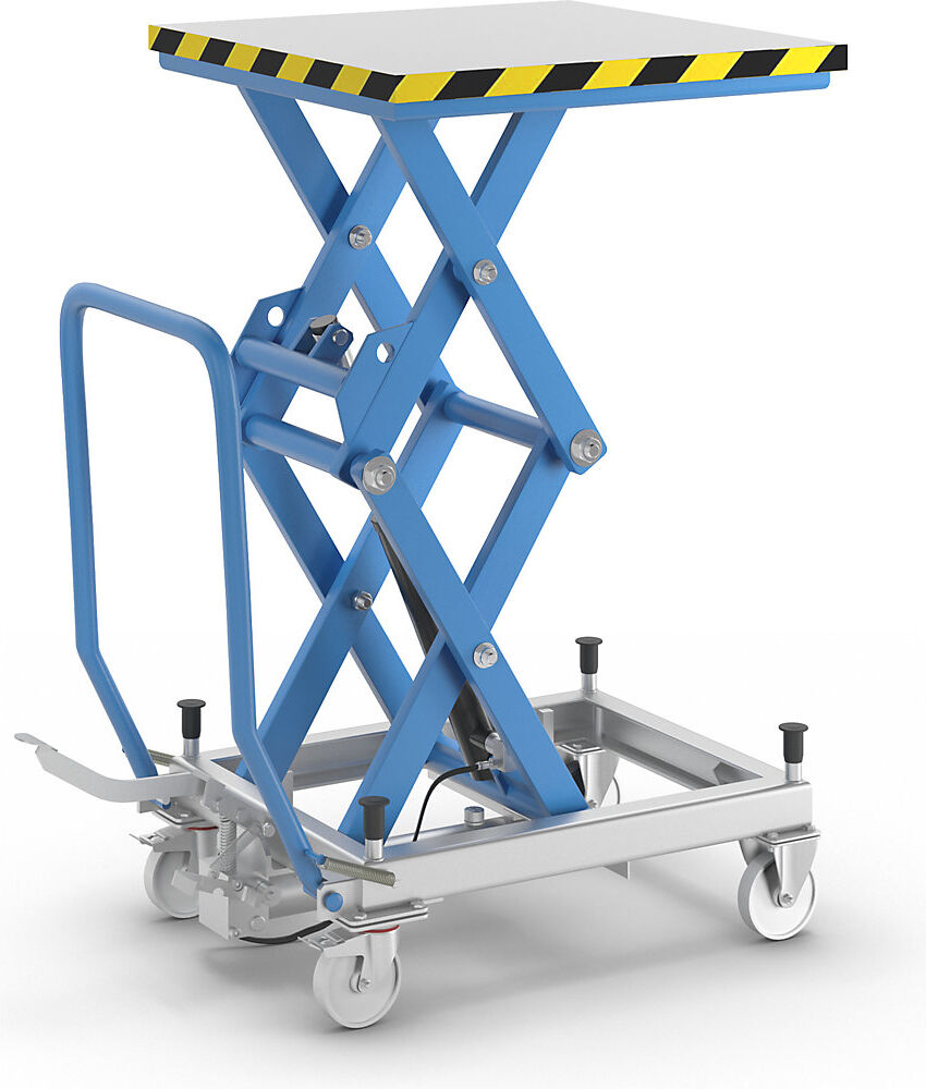 Doppelscheren-Hubtischwagen, Tragfähigkeit 500 kg, Hubbereich 380 - 1315 mm, Polyamidreifen eurokraft pro