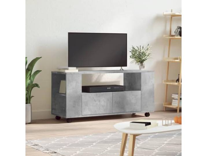 HEFZGDB TV-Schrank Betongrau 102x34,5x43 cm Holzwerkstoff mit Stauraum und Rollen für Wohnzimmer