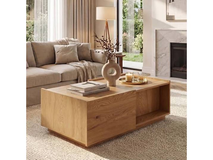 Mendler Couchtisch HWC-J78 MDF Schublade 110x50x40cm - Eiche-Optik Wohnzimmertisch, Beistelltisch, Sofatisch