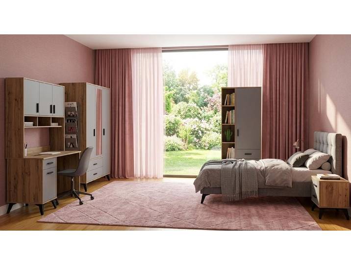 Xlmoebel Polsterbett Harmonisches Wohnensemble Holz Braun Grau Polster Kopfteil Möbelset
