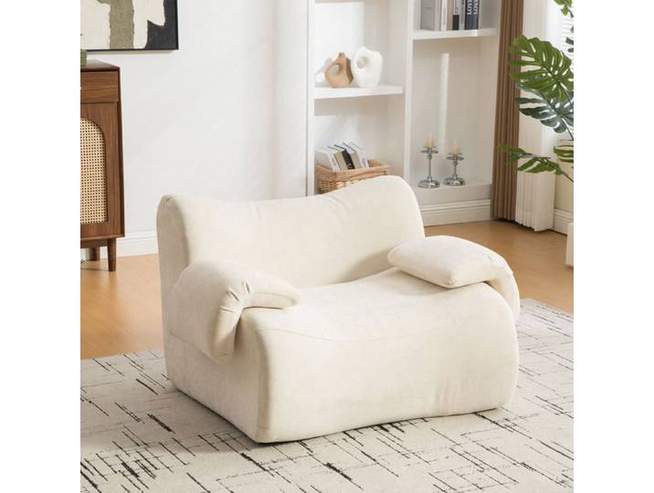 Canapé Compressé Monoplace en Chenille Beige Sans Montage - Canapé Design avec Base Antidérapante - Remplir de Mousse HR - Stable