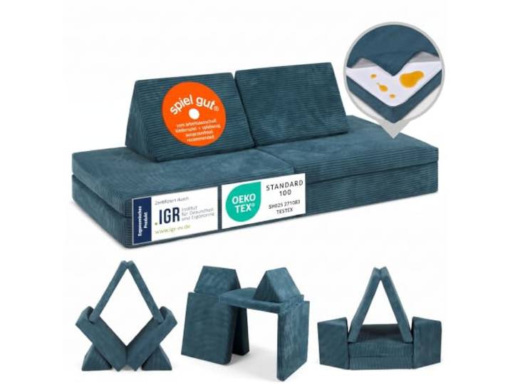 Linodino® Spielsofa Cord Kindersofa aus Schaumstoff Bausteine - Spielsofa für Kinder & Kuschelecke im Kinderzimmer Kindercouch Oeko-TEX 100 Zertifiziert Tannengrün