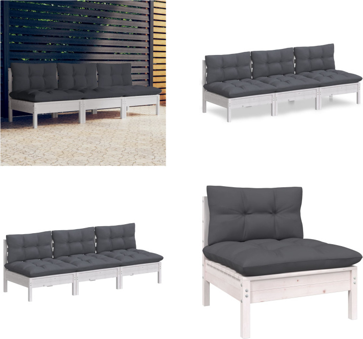 vidaXL 3 Sitzer Gartensofa mit Anthrazit Kissen Massivholz Kiefer - 3-Sitzer-Gartensofa - 3-Sitzer-Gartensofas - Gartensofa - Gartensofas
