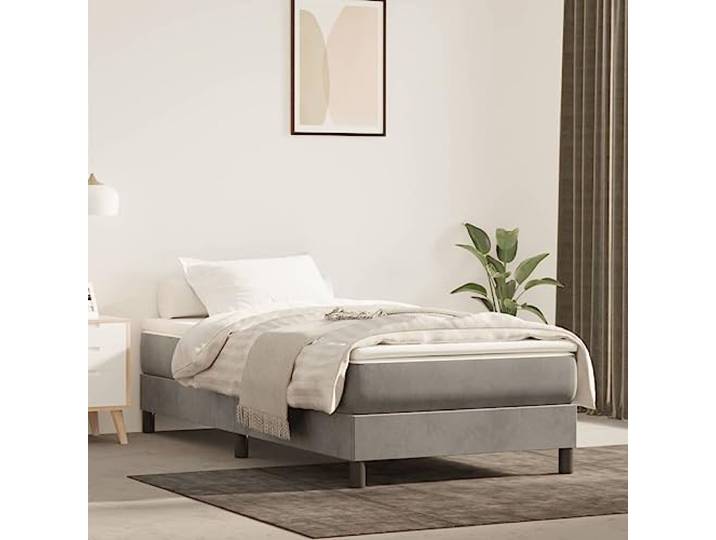 RJPLMFV Lattenrost und Matratze, Velours, Hellgrau, 100 x 200 cm Taschenfedern, mittlere Unterstützung, weicher Matratzenschoner, Sperrholzlatten