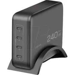 LOGILINK PA0353 - USB-Ladegerät, 240 W, 4x USB-C (PD), GaN, schwarz