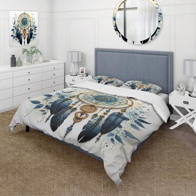 DESIGN ART "Designart ""Blue Dream Catcher Minimalist Serenity I"" Blue Traditional - Bedding Cover Set With Shams"