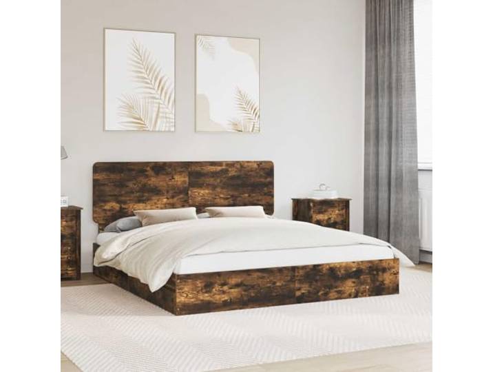 RJPLMFV Aufbewahrungsbett, 180 x 200 cm, rauchfarben Holzwerkstoff, praktische Schubladen, modernes Design, Lattenrost inklusive