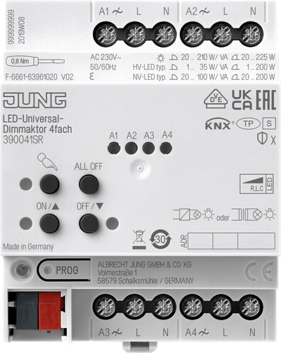 Jung KNX 390041SR LED-universele dimmer, 4-voudig