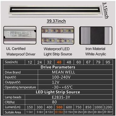 Inspire Curations Modern Outdoor LED Wall Sconce Light Minimalist Long Strip Waterproof Exterior Lighting Fixture 39.4 Inch Dimmable