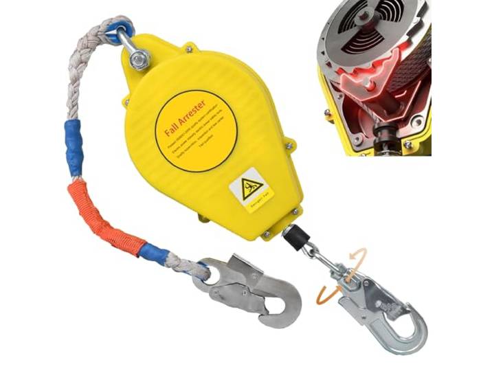 VFDZ Höhensicherungsgerät Absturzsicherung 10m/15m/20m(Gelb,15m) Absturzsicherung Dachdecker 150kg, Fallschutz Auffanggurt Absturzsicherung Einziehbar mit 360° Selbstsicherndem Haken